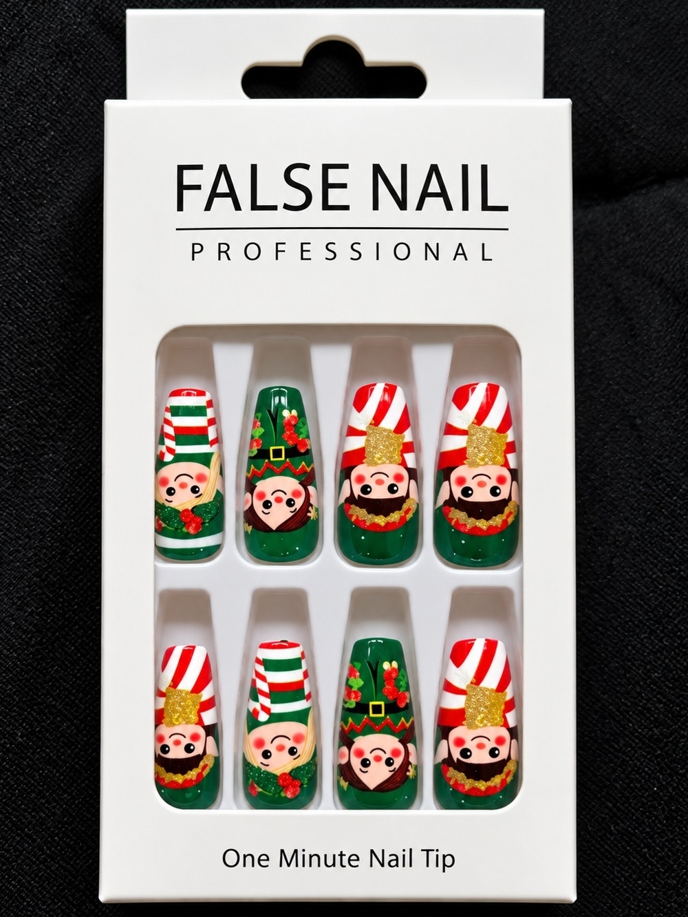 Christmas Elf False Nail Set - Green/Red